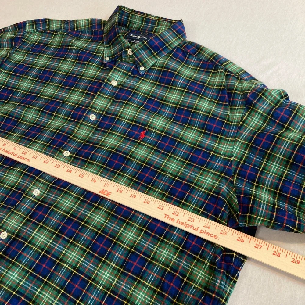 VTG Polo Ralph Lauren Blake Shirt Mens XL Green Blue Tartan Plaid Flannel Cotton